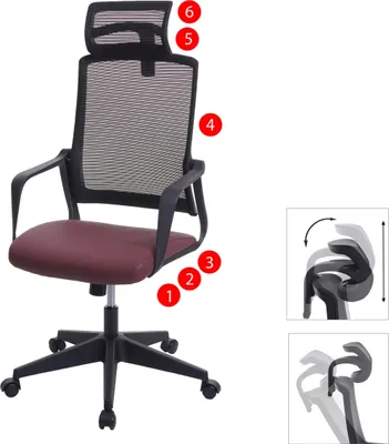 Immagine prodotto di Sedia da ufficio HWC-J52, sedia girevole da scrivania, poggiatesta ergonomico, similpelle ~ rosso bordeaux