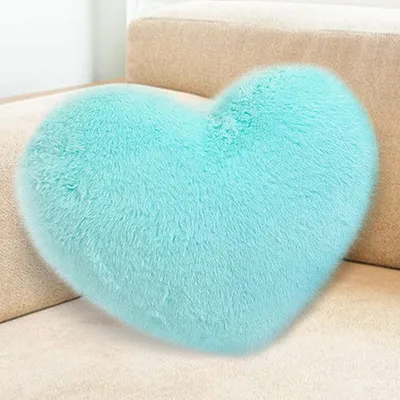 Image de Elzusha - Coussin décoratif en forme de cœur, en peluche, bleu, 46x36 cm, idéal pour une chambre d'enfant ou un canapé