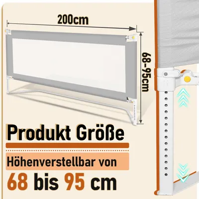 Produktbild von Clanmacy Bettgitter 200 x 68 cm Babybettgitter für Kinder, Rausfallschutz Klappbar, Bettschutzgitter für Kinderbett, Stabil & Tragbar