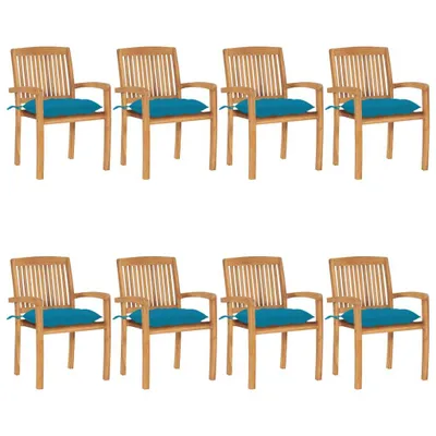Image de vidaXL Chaises de jardin empilables avec coussins 8 pcs. Bois massif teck