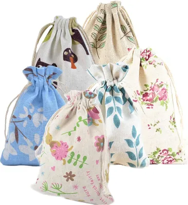 Produktbild von 24 Stück natürliche Jute Beutel mit Kordelzug für Hochzeit und Feier - Kleine Baumwoll Geschenkbeutel