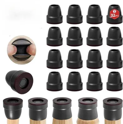 Produktbild von Famanu Silikon-Stuhlbeinschutzset 32 Stück - schwarze rutschfeste Möbelbeine mit Filzüberzug - geeignet für Stuhlbeine von ca. 1,9 cm