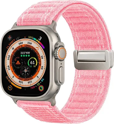 Produktbild von Smartwatch Armband für Apple Watch Ultra 3 49mm Nylon Textil Band Ersatzband Wechselband Magnetverschluss flexibel atmungsaktiv Rosa