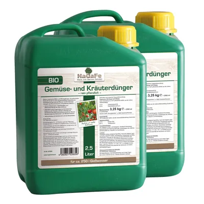 Produktbild von HaGaFe Flüssigdünger, Gemüsedünger, 2 x 2,5 L, Kräuterdünger, Blattdünger, Flüssig - Dünger für 500 L Gießwasser