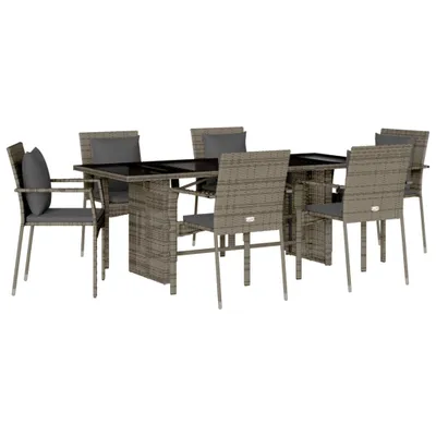 Obrázok produktu pre vidaXL 7-dielna záhradná jedálenská súprava s vankúšmi Grey Poly Rattan