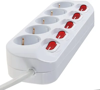 Image de Prise de table ChiliTec avec interrupteur individuel 5 fois, blanc, 1,5m de câble