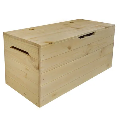 A wooden storage chest on a white background.