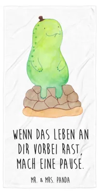 Produktbild von Mr. & Mrs. Panda Strandtuch Schildkröte Pause - Weiß - Geschenk, Großes Badehandtuch, Duschhandtuch, Entspannen, Achtsam, Strandlaken, Panzer, Achtsamkeit, Handtuch
