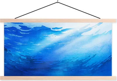 Produktbild von MuchoWow® Textilposter Meer - Sonne - Blau 60x30 cm mit holzfarbenen Rahmen - Dekoration