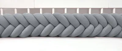 Produktbild von Bettschlange 400 cm Dunkelgrau – geflochtene Bettumrandung fürs Babybett, Velours, Modell MAXIBRAID | Letino