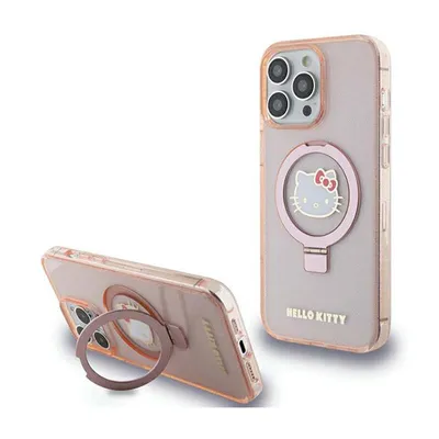 Zdjęcie produktu dla Etui Hello Kitty Ring Stand Glitter Electrop Logo Magsafe Na Iphone 15 Pro Max - Różowe