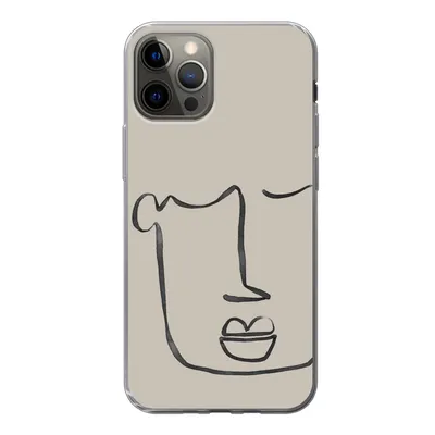 Produktbild von MuchoWow® Handyhülle Schutzhülle Hülle für iPhone 12 Pro Gesicht - Abstrakt - Strichzeichnung Silikon Softcase Handy Hülle - Abdeckung