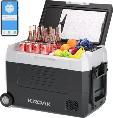 Obrázek produktu pro Přenosná chladnička do auta, dvouzónový design, energeticky úsporná, 45 l s Bluetooth