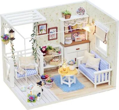Obrázek produktu pro Miniaturní domeček pro panenky s nábytkem DIY domeček pro panenky dřevěná stavebnice mini dům dárky pro děti