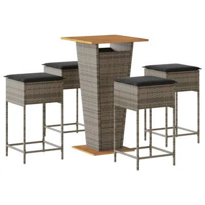 Produktbild von vidaXL 5-tlg. Gartenbar-Set mit Kissen Grau Poly Rattan
