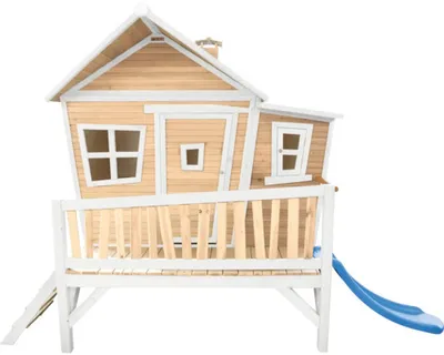 Produktbild von AXI Crooked Emma Spielhaus Braun/Weiß - Blaue Rutsche, Spielhaus auf Pfählen, 2 Jahr(e), 1 Tür(en), Rutsche, Blau, Braun, Weiß