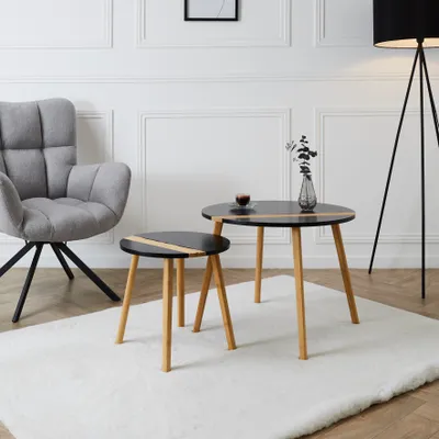 Image de Table Gigogne - HOME DECO FACTORY - Bicolore - Relief - Noir et Marron
