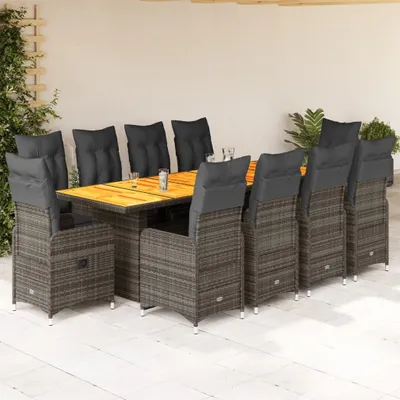 Produktbild von Maison Exclusive - 11-tlg. Garten-Bistro-Set mit Kissen Grau Poly Rattan