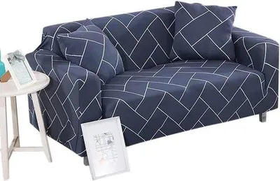 Productafbeelding van Famanu Sofabezet, universeel, wasbaar, elastisch, bescherming tegen huisdieren - Blauwe strepen - Geschikt voor 4-zitsbanken (235-300 cm)