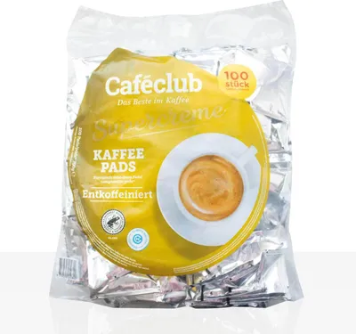 Produktbild von Cafeclub Kaffee-Pads Supercreme entkoffeiniert - 100 Stk einzeln verpackt, Pad für zb Senseo, koffeinfrei