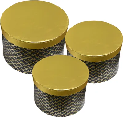 Image de Clayre & Eef Boîte de rangement, set de 3 Ø 25x17 / Ø 23x16 / Ø 21x14 cm Or Noir Carton