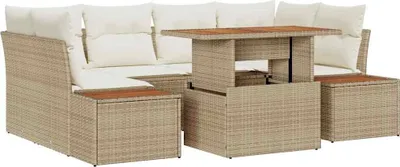 Image de vidaXL Salon de jardin avec coussins 9 pcs Beige et Crème