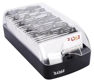 Produktbild von Visitenkartenbox für 550 Karten mit A-Z Register und Organizer-Funktion, transparent Schwarz