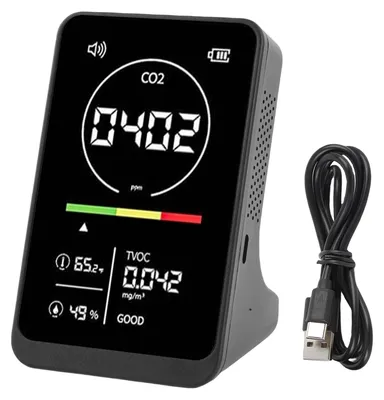 Immagine prodotto di Rilevatore di qualità dell'aria 4-in-1, tester di CO2, TVOC, temperatura e umidità con allarme acustico, ideale per la casa, la serra o l'auto