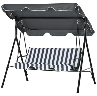 Produktbild von Hollywoodschaukel, Gartenschaukel, 3-Sitzer Schaukelbank mit Dach, Stahl, 172 x 110 x 153 cm, Grau+Weiß