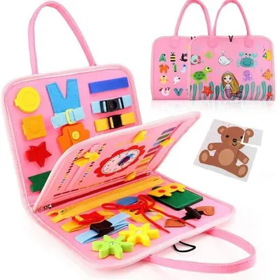 Obrázok produktu pre Vzdelávacia hračka z plsti Busy Board pre deti, motorická doska, multifunkčná, cestovná hračka, morská panna, 3 strany