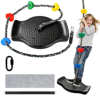 Image de Omgoods - Balançoire en corde - Balançoire pour enfants avec siège antidérapant, corde réglable, noire