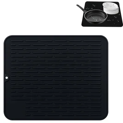 Productafbeelding van Afdruipmat - Hittebestendig en antislip - Geschikt voor servies, pannen en bestek - 40 x 30 cm - Zwart