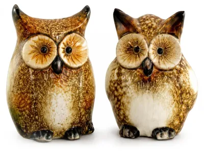 Produktbild von Eulen 2er-Set Keramik braun grün ca. 8 cm - Herbstdeko & Tierfigur