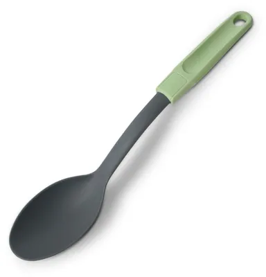 Zdjęcie produktu dla Łyżka do serwowania Fackelmann 33 cm Ecolution, przyjazna dla środowiska pomoc kuchenna z ergonomicznym uchwytem, trwała i wysokiej jakości łyżka do powlekanych garnków i patelni (kolor: miętowy zielony/jasnoszary)