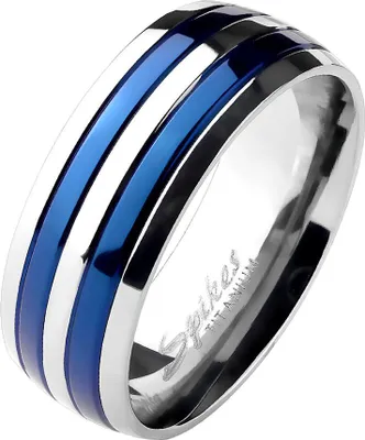 Produktbild von Ring blau gestreift aus Titan 59 (18.8 mm Ø)