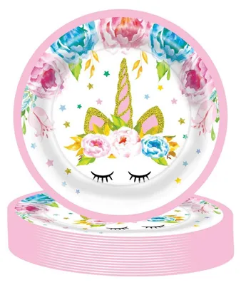 Produktbild von Einhorn Pappteller 16 Stück Rosa 22,9 cm Kindergeburtstag Partyzubehör