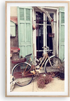 Produktbild von Gerahmtes Poster - Rahmen in heller Eiche - Fahrräder Vintage Mietshaus - 61x91,5 cm - Wand Bild - Wanddeko - Wandbilder - Kunstposter - Wandposter - Bilderrahmen - Bilder - Kunstdruck P2NPA61x91-4588