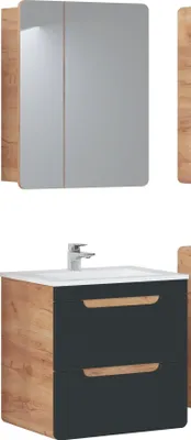 Produktbild von Badmöbel Set ARUBA COSMOS – EICHE 60 cm mit Waschbecken Matt Soft-Close Waschtisch Spiegelschrank