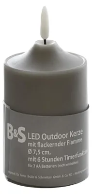 Produktbild von LED Kunststoffkerze Outdoor grau 10 x Ø 7,5 cm Flackerflamme & Timer