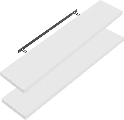 Produktbild von CASARIA® 2x Wandregal Holz Weiß Hängeregal mit Halterung 15kg Tragkraft Küche Wohnzimmer Flur Schweberegal Bücherregal Regalbrett Schwebend Matt 110cm