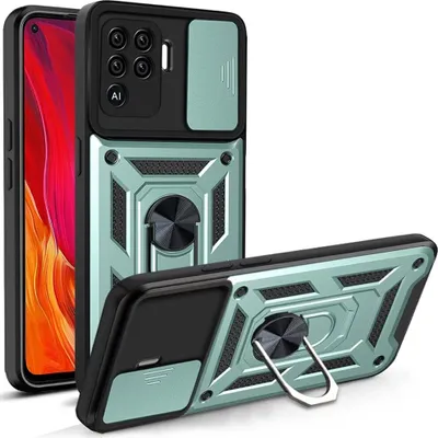 Produktbild von OPPO A94 4G Hülle mit 360° Drehbarer Magnetische Ring Ständer Halter Dia Kameraschutz TPU Bumper Silikon Schutzhülle für OPPO A94 4G Grün
