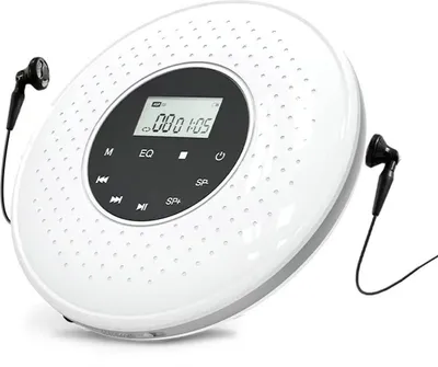Obrázek produktu pro Přenosný přehrávač CD Q80, 5 nastavitelných zvukových efektů, podporuje přehrávání disků CD a karet TF, lze připojit ke sluchátkům nebo reproduktorům, bílý
