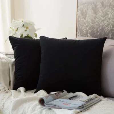 Immagine prodotto di Cuscini decorativi, fodere in velluto, 45x45 cm, colore nero, confezione da 2 pezzi