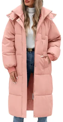 Produktbild von Elzusha - Langer Daunenmantel für Damen - Mit Kapuze und praktischen Taschen - Rosa