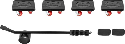 Zdjęcie produktu dla Zestaw do transportu mebli – 4 ślizgacze do mebli z dźwignią – kwadratowe – ślizgacze 10,5×10 cm – dźwignia 37×2,5 cm – materiał PVC/PP/stal – czarny