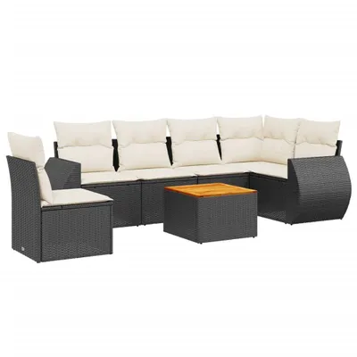 Produktbild von vidaXL 7-tlg. Garten-Sofagarnitur mit Kissen Schwarz Poly Rattan