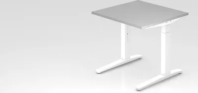 Produktbild von Schreibtisch Mika | Grau | Weißes Gestell | BxT 80x80cm | Arbeitshöhe 65-85cm | höhenjustierbar, 1cm Raster | C-Fuß-Gestell | Rechteckform