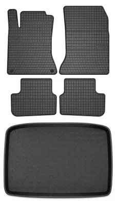 Image de Tapis en caoutchouc + bac de coffre pour Mercedes-Benz Klasa A W176 2012-2018 (coffre standard) – 5 pièces, noirs, sur mesure