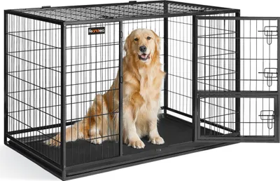 Produktbild von FEANDREA Hundekäfig, 122 x 74,5 x 80,5 cm, mit 2 Türen, schwarz PPD003B01V1