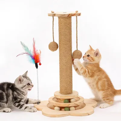 Immagine prodotto di Albero per gatti, 46 cm, in sisal, con palline e piume, per uso interno